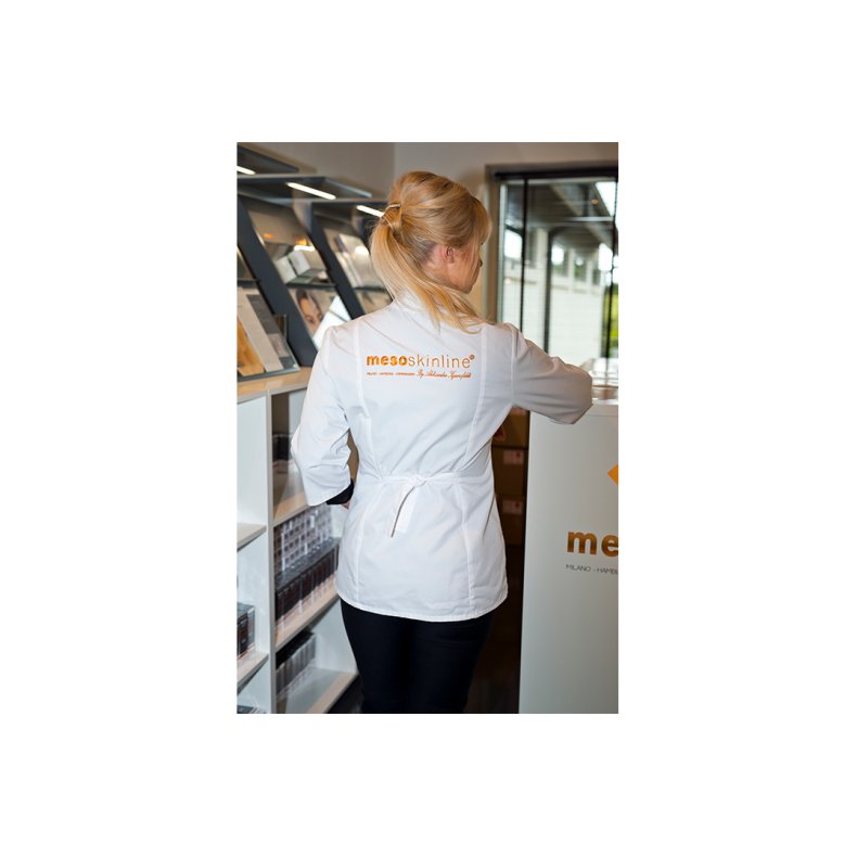 Clinic coat with logo in white and black (S, M, L, XL). Eco textile